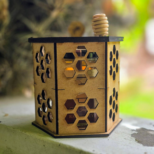 Raw honey in laser cut box